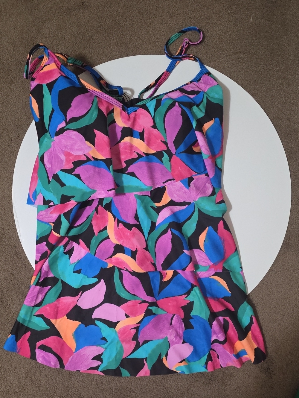 Women's Multicolor Leaf-Print Swimdress Bikini Top
